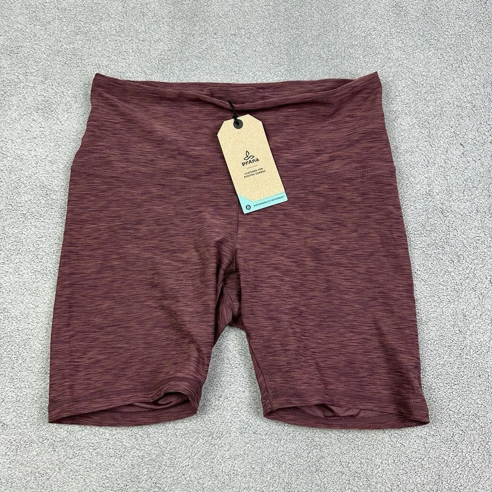 Prana Kimble‎ Shorts Womens Large Flannel Heather Biker Yoga Athletic Gym NEW